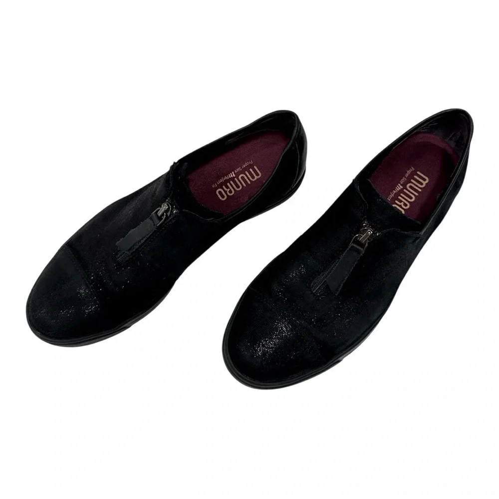 MUNRO ROSLYN Zip Sneaker Comfort Shoe BLACK SUEDE size 7 M